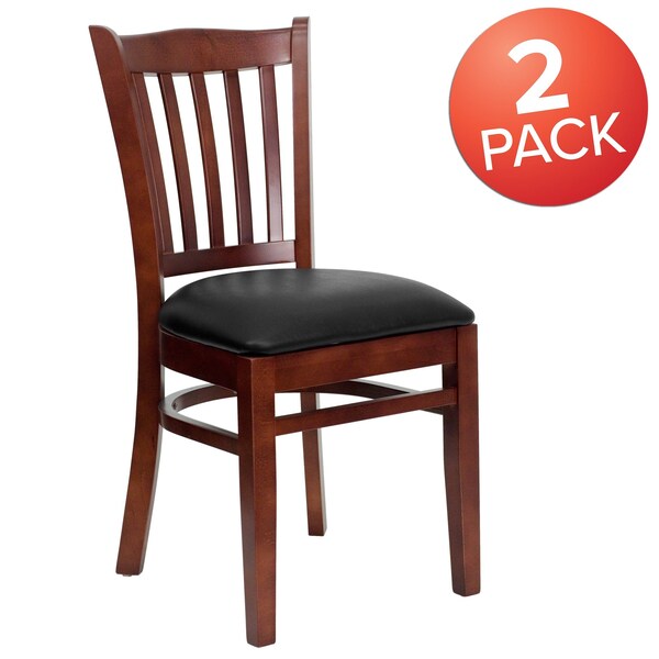 Flash Furniture Mahogany Wood Chair-Blk Vinyl - 2-XU-DGW0008VRT-MAH-BLKV-GG