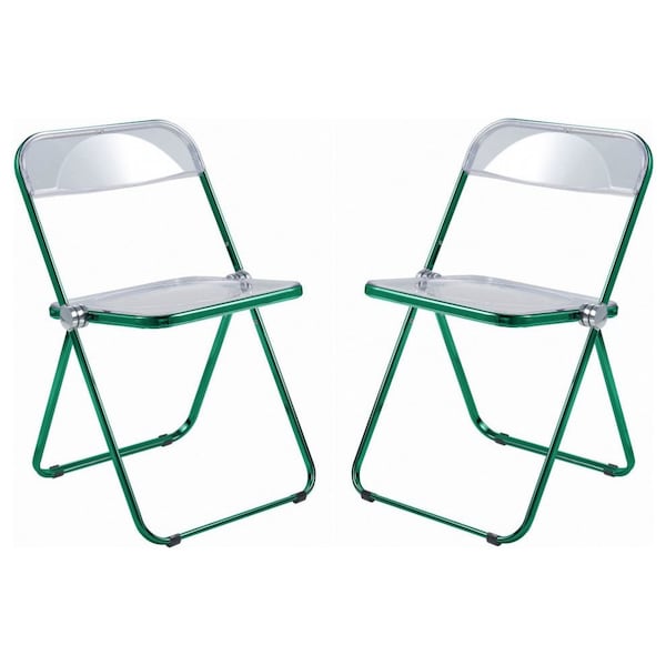 Leisuremod Lawrence Acrylic Folding Chair with Green Metal Frame, Green, 2PK - LFCL19G2