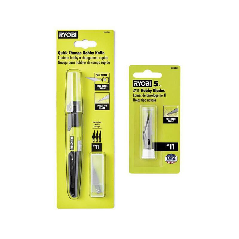 RYOBI Quick Change Hobby Knife with #11 Steel Precision Hobby Knife Replacement Utility Knife Blades (5-Piece) - RHCKP04-RHCKB5011