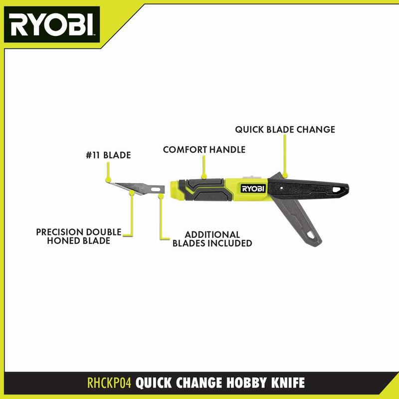 RYOBI Quick Change Hobby Knife with #11 Steel Precision Hobby Knife Replacement Utility Knife Blades (5-Piece) - RHCKP04-RHCKB5011