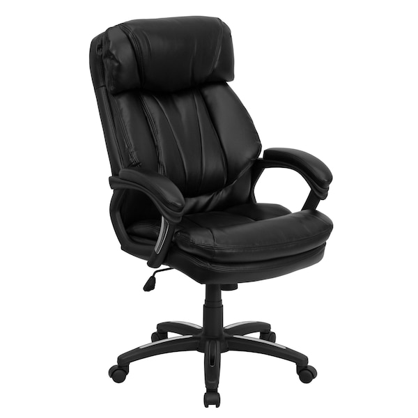 Flash Furniture Contemporary Chair Fixed Arms, 19" to 23-1/2" Height, Leather, Black - GO-1097-BK-LEA-GG
