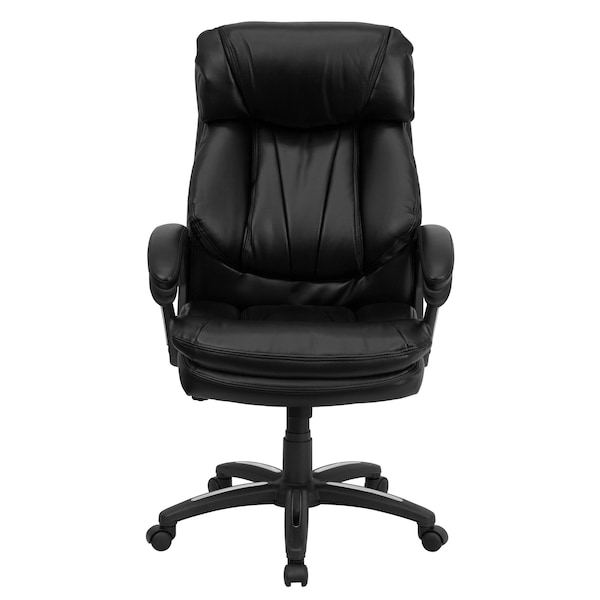 Flash Furniture Contemporary Chair Fixed Arms, 19" to 23-1/2" Height, Leather, Black - GO-1097-BK-LEA-GG