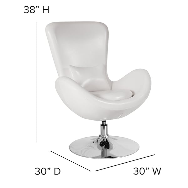 Flash Furniture Egg Side Reception Chair, White LeatherSoft Seat, 30 W 30" L 38 H, Integrated Curved - CH-162430-WH-LEA-GG
