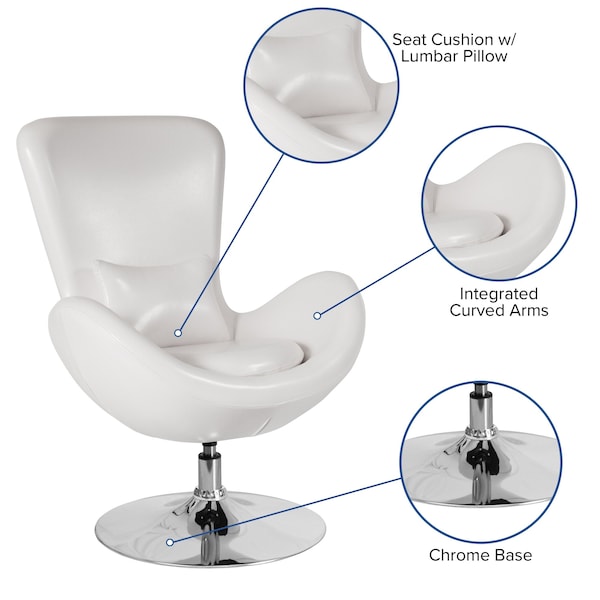 Flash Furniture Egg Side Reception Chair, White LeatherSoft Seat, 30 W 30" L 38 H, Integrated Curved - CH-162430-WH-LEA-GG