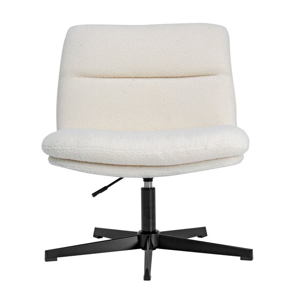 Flash Furniture Chloe Wide Mid-Back Cream Padded Faux Shearling Armless Office Chair, Swivel Function, Black Frame - CH-232196-1-CR-BK-GG