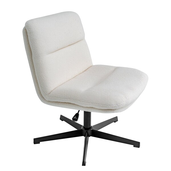 Flash Furniture Chloe Wide Mid-Back Cream Padded Faux Shearling Armless Office Chair, Swivel Function, Black Frame - CH-232196-1-CR-BK-GG