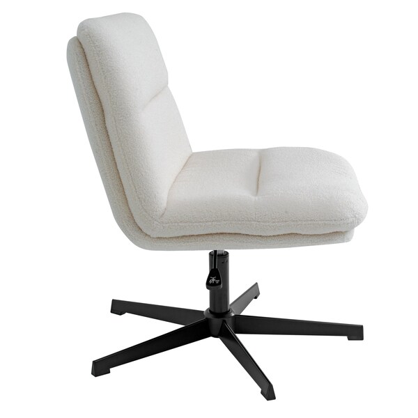 Flash Furniture Chloe Wide Mid-Back Cream Padded Faux Shearling Armless Office Chair, Swivel Function, Black Frame - CH-232196-1-CR-BK-GG