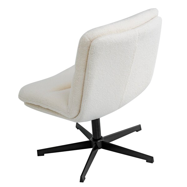 Flash Furniture Chloe Wide Mid-Back Cream Padded Faux Shearling Armless Office Chair, Swivel Function, Black Frame - CH-232196-1-CR-BK-GG