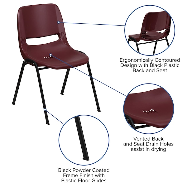 Flash Furniture Burgundy Plastic Stack Chair - 5-RUT-EO1-BY-GG