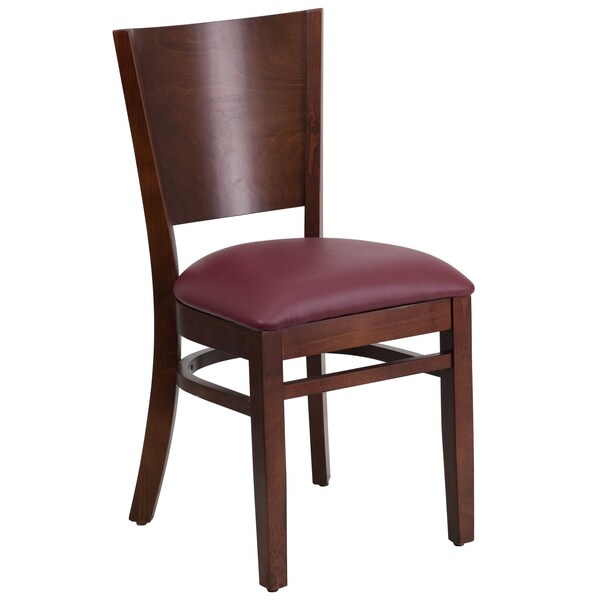 Flash Furniture Lacey Series Solid Back Walnut Wood Chair, Burgundy Vinyl Seat, PK2 - 2-XU-DG-W0094B-WAL-BURV-GG