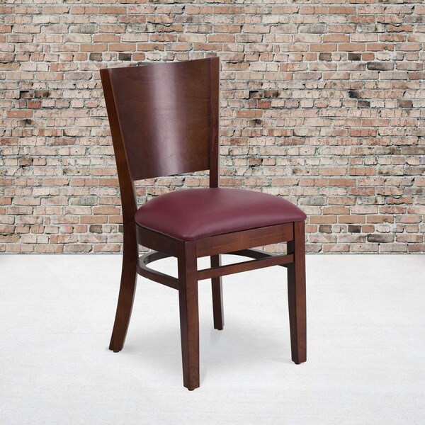 Flash Furniture Lacey Series Solid Back Walnut Wood Chair, Burgundy Vinyl Seat, PK2 - 2-XU-DG-W0094B-WAL-BURV-GG