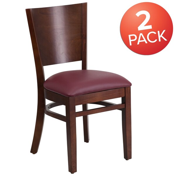 Flash Furniture Lacey Series Solid Back Walnut Wood Chair, Burgundy Vinyl Seat, PK2 - 2-XU-DG-W0094B-WAL-BURV-GG