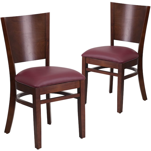 Flash Furniture Lacey Series Solid Back Walnut Wood Chair, Burgundy Vinyl Seat, PK2 - 2-XU-DG-W0094B-WAL-BURV-GG