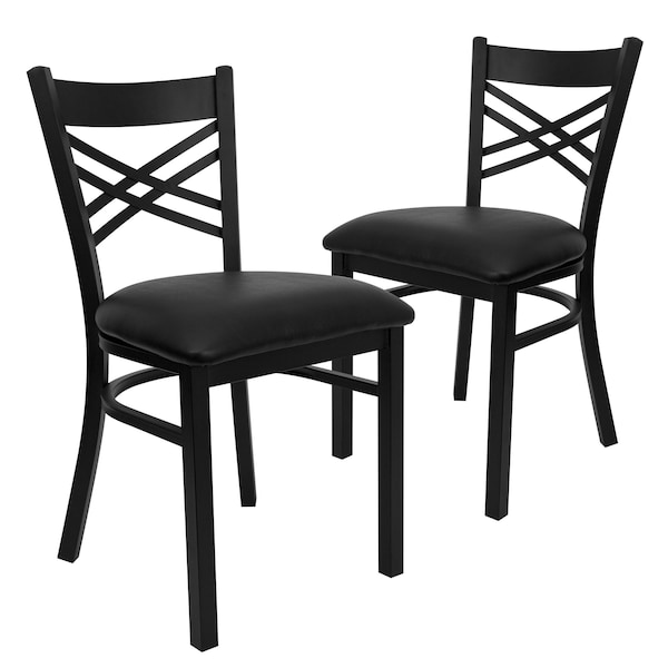 Flash Furniture Black ''X'' Back Metal Restaurant Chair, Black Vinyl Seat, PK2 - 2-XU-6FOBXBK-BLKV-GG