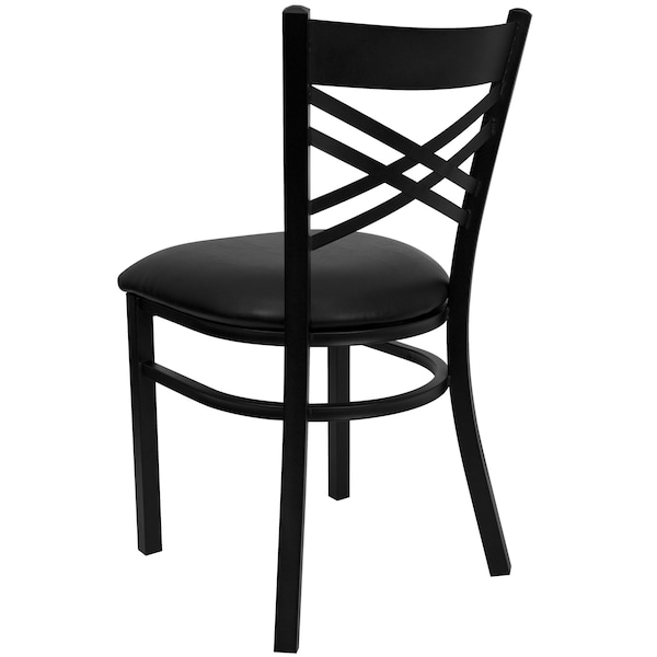 Flash Furniture Black ''X'' Back Metal Restaurant Chair, Black Vinyl Seat, PK2 - 2-XU-6FOBXBK-BLKV-GG