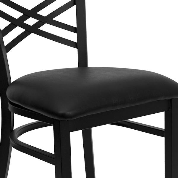 Flash Furniture Black ''X'' Back Metal Restaurant Chair, Black Vinyl Seat, PK2 - 2-XU-6FOBXBK-BLKV-GG