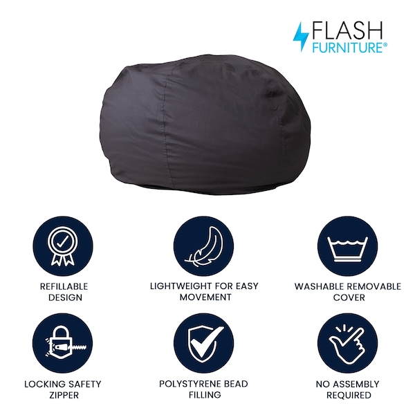 Flash Furniture Bean Bag Chair, Gray Back, 42 in W 42" L 19" H - DG-BEAN-LARGE-SOLID-GY-GG