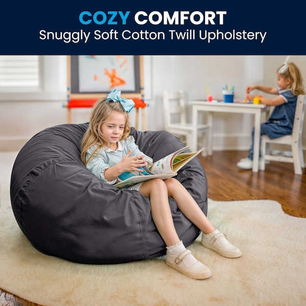 Flash Furniture Bean Bag Chair, Gray Back, 42 in W 42" L 19" H - DG-BEAN-LARGE-SOLID-GY-GG