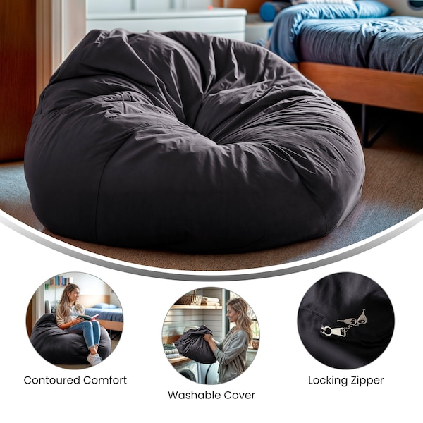 Flash Furniture Bean Bag Chair, Gray Back, 42 in W 42" L 19" H - DG-BEAN-LARGE-SOLID-GY-GG