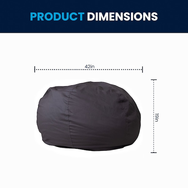 Flash Furniture Bean Bag Chair, Gray Back, 42 in W 42" L 19" H - DG-BEAN-LARGE-SOLID-GY-GG