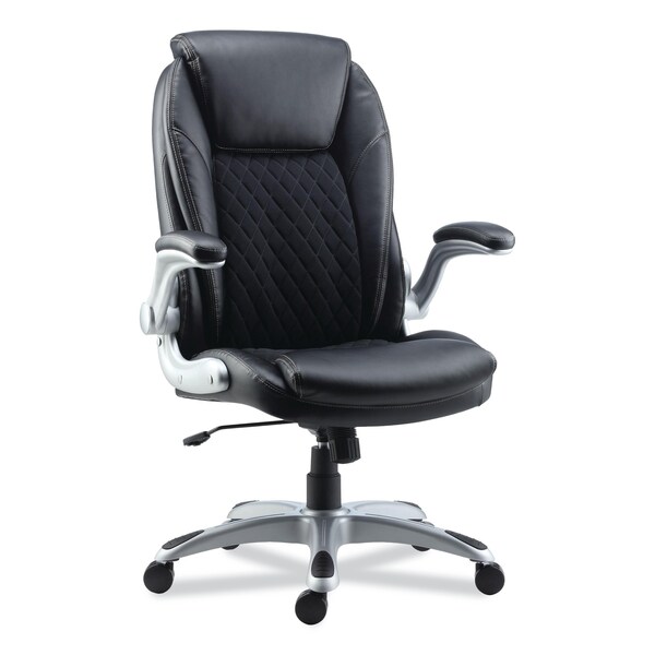 Alera Alera Leithen Bonded Leather Midback Chair, Supports Up to 275 lb, Black Seat/Back, Silver Base - ALELT4249