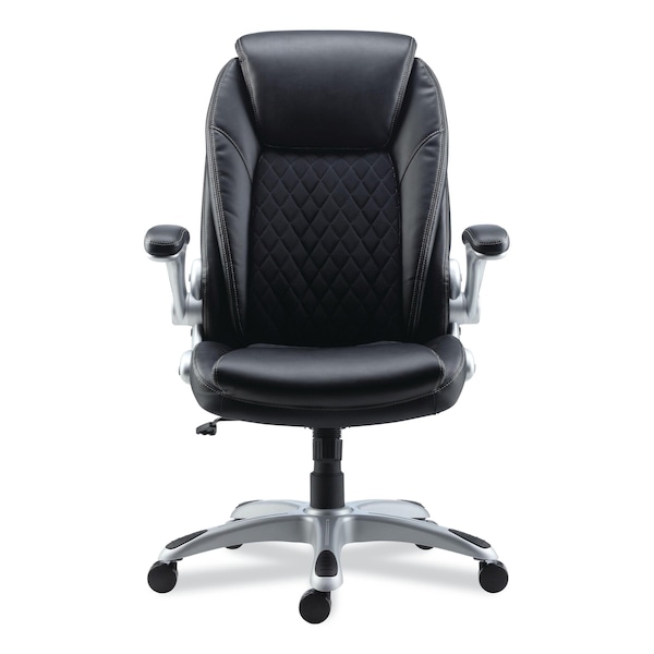 Alera Alera Leithen Bonded Leather Midback Chair, Supports Up to 275 lb, Black Seat/Back, Silver Base - ALELT4249