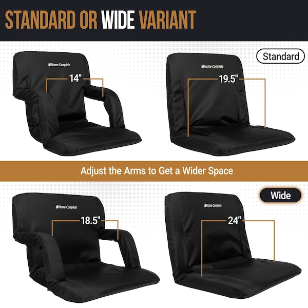 Home-Complete Set of 2 Wide Stadium Seats - Padded Back Support, Armrests, 6 Reclining Positions by, 2PK - 357154CAH