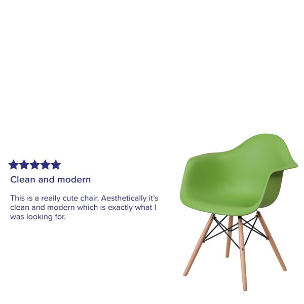 Flash Furniture 2 Pk. Alonza Series Green Plastic Chair with Wooden Legs - 2-FH-132-DPP-GN-GG