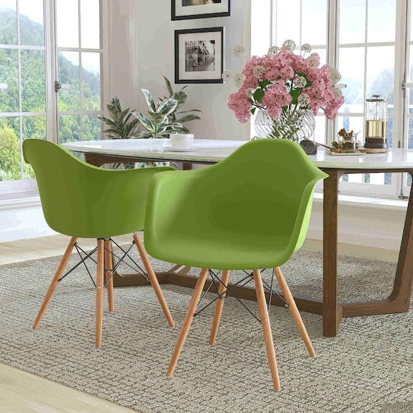 Flash Furniture 2 Pk. Alonza Series Green Plastic Chair with Wooden Legs - 2-FH-132-DPP-GN-GG