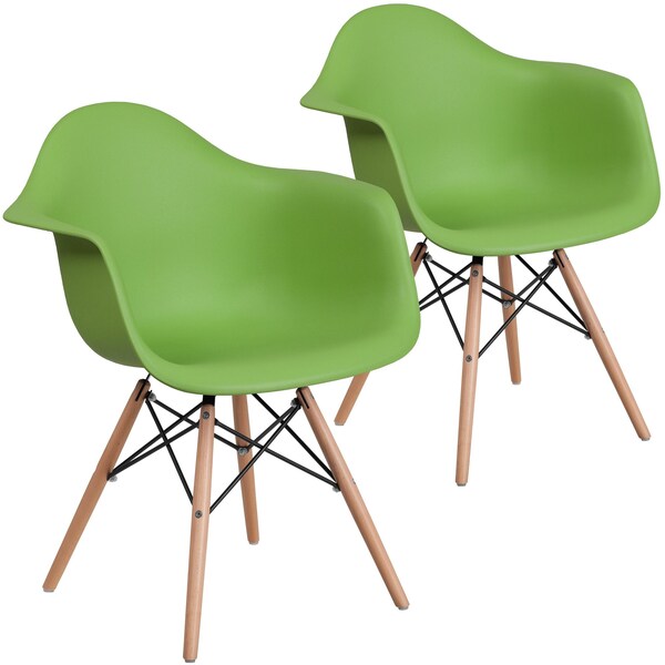 Flash Furniture 2 Pk. Alonza Series Green Plastic Chair with Wooden Legs - 2-FH-132-DPP-GN-GG