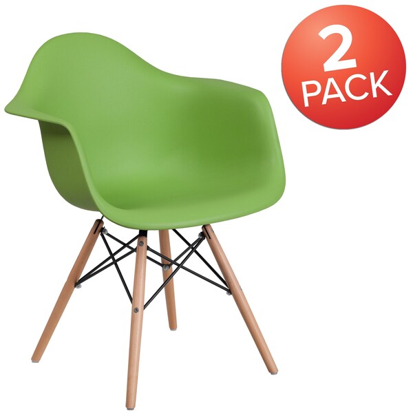 Flash Furniture 2 Pk. Alonza Series Green Plastic Chair with Wooden Legs - 2-FH-132-DPP-GN-GG