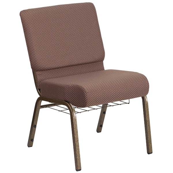 Flash Furniture Hercules Church Chair, Brown Back, 21-1/4 in W 25" L 33" H, Fabric Seat - FD-CH0221-4-GV-BNDOT-BAS-GG