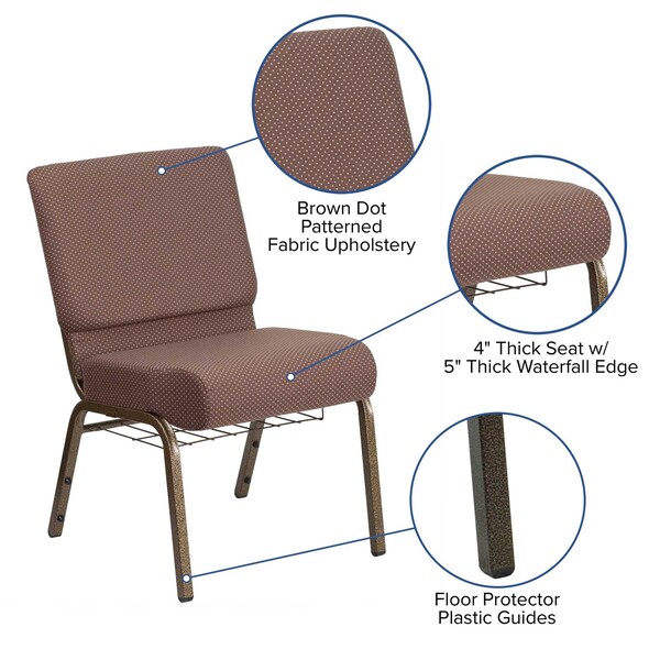Flash Furniture Hercules Church Chair, Brown Back, 21-1/4 in W 25" L 33" H, Fabric Seat - FD-CH0221-4-GV-BNDOT-BAS-GG