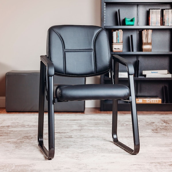 Global Industrial Reception Chair, Vinyl Upholstered, Black - 250787BK