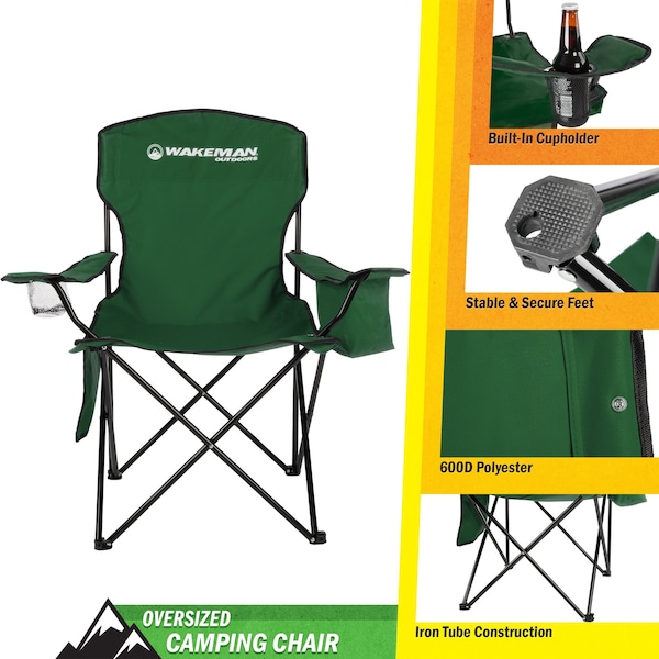 Wakeman Camping Chair - 300lb Folding Chair with Cupholder & Built-In Cooler by Wakeman Green - 75-CMP1128