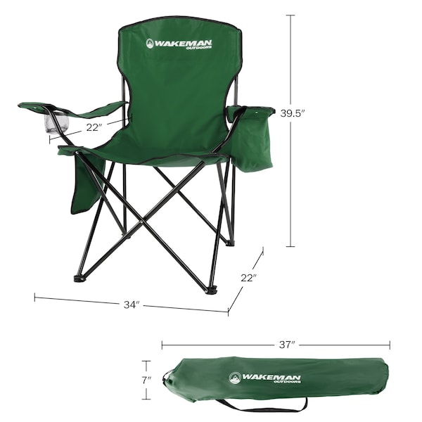 Wakeman Camping Chair - 300lb Folding Chair with Cupholder & Built-In Cooler by Wakeman Green - 75-CMP1128