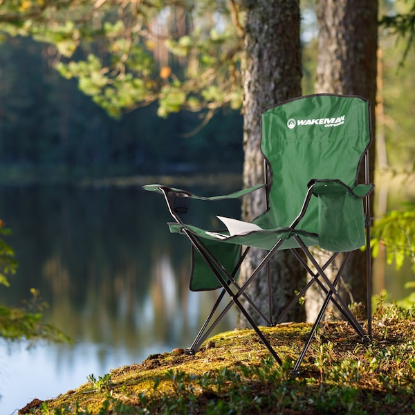 Wakeman Camping Chair - 300lb Folding Chair with Cupholder & Built-In Cooler by Wakeman Green - 75-CMP1128