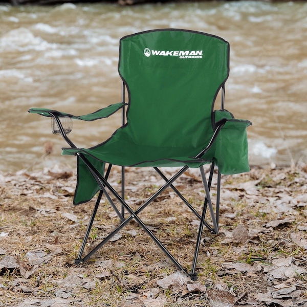 Wakeman Camping Chair - 300lb Folding Chair with Cupholder & Built-In Cooler by Wakeman Green - 75-CMP1128