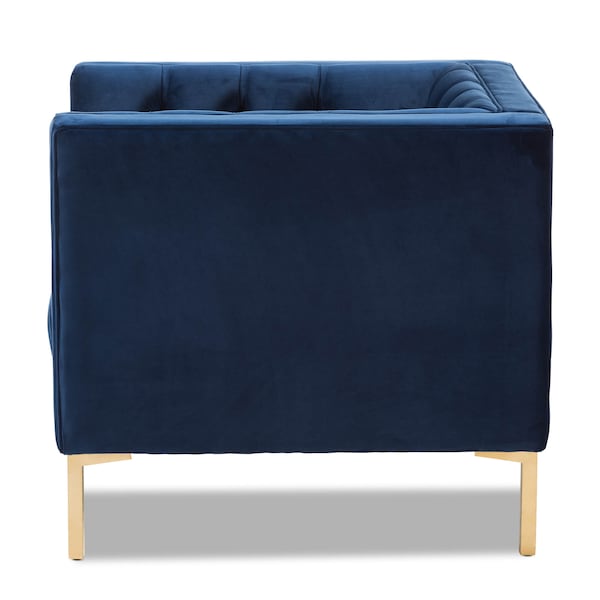 Baxton Studio Zanetta Navy Velvet Upholstered Gold Finished Lounge Chair - 146-8325