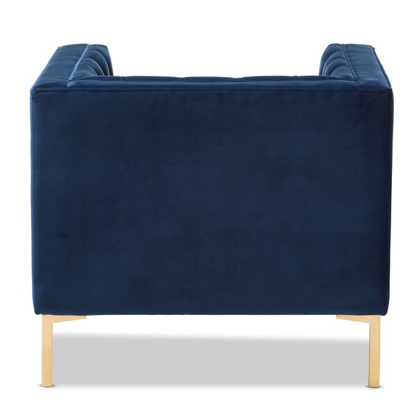 Baxton Studio Zanetta Navy Velvet Upholstered Gold Finished Lounge Chair - 146-8325