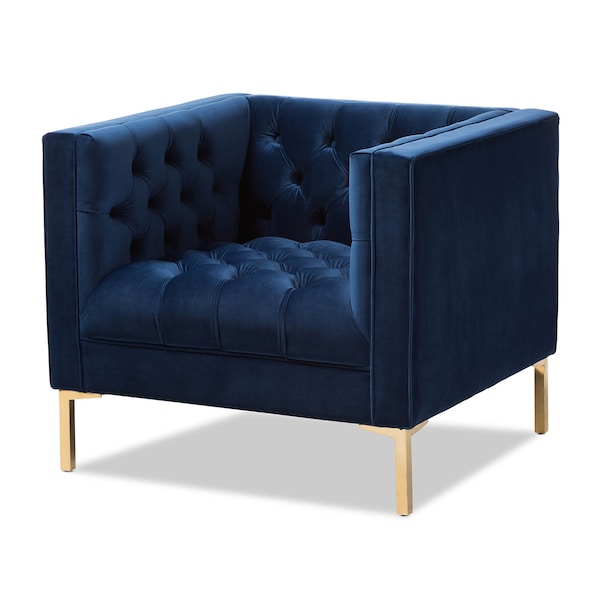 Baxton Studio Zanetta Navy Velvet Upholstered Gold Finished Lounge Chair - 146-8325