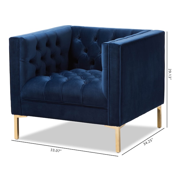 Baxton Studio Zanetta Navy Velvet Upholstered Gold Finished Lounge Chair - 146-8325
