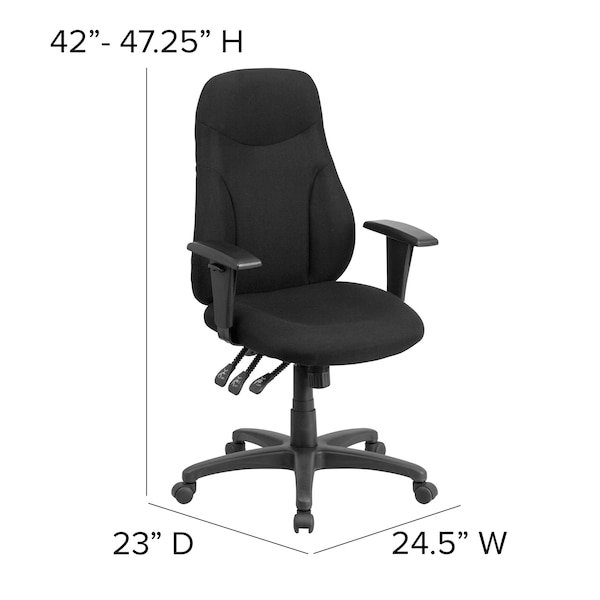Flash Furniture Fabric Task Chair, 16-3/4" to 20-1/2", Adjustable Arms, Black - BT-90297H-A-GG