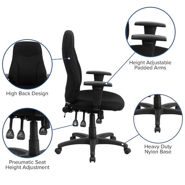 Flash Furniture Fabric Task Chair, 16-3/4" to 20-1/2", Adjustable Arms, Black - BT-90297H-A-GG