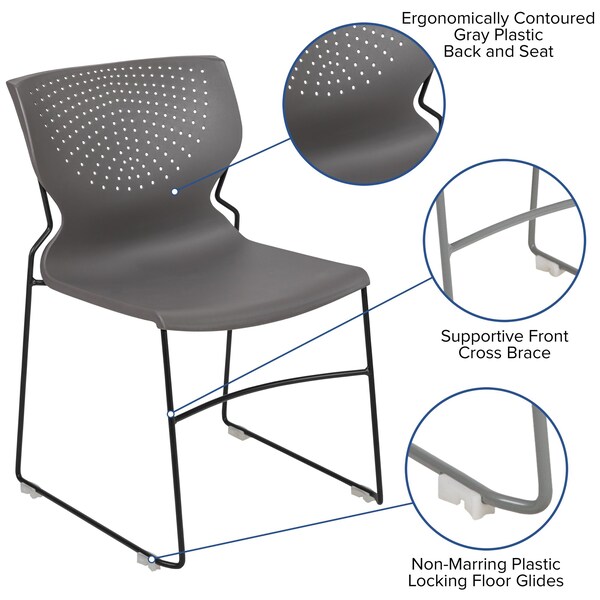 Flash Furniture Gray Plastic Stack Chair - RUT-438-GY-GG