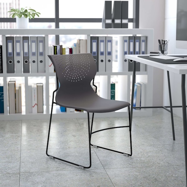 Flash Furniture Gray Plastic Stack Chair - RUT-438-GY-GG