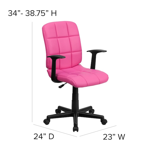 Flash Furniture Vinyl Contemporary Chair, 16-3/4" to 21-3/4, Fixed Arms, Pink - GO-1691-1-PINK-A-GG