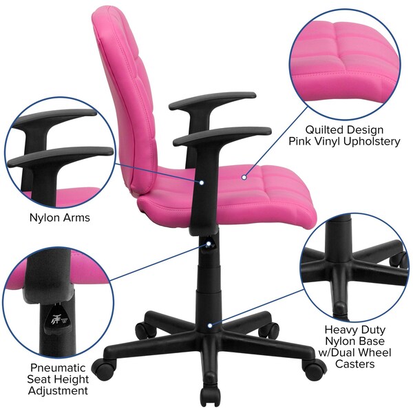 Flash Furniture Vinyl Contemporary Chair, 16-3/4" to 21-3/4, Fixed Arms, Pink - GO-1691-1-PINK-A-GG