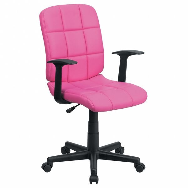 Flash Furniture Vinyl Contemporary Chair, 16-3/4" to 21-3/4, Fixed Arms, Pink - GO-1691-1-PINK-A-GG