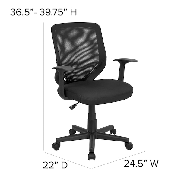 Flash Furniture Mesh Contemporary Chair, 17-1/4" to 20-1/4", Fixed Arms, Black - LF-W-95A-BK-GG